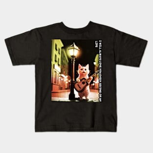 A musical cat sings with a guitar about love Kids T-Shirt